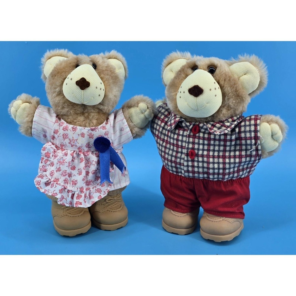 Vtg 1986 Wendy's Furskins Set of 2 Bears 7" Plush‎ Stuffed Animals Hattie Boone
